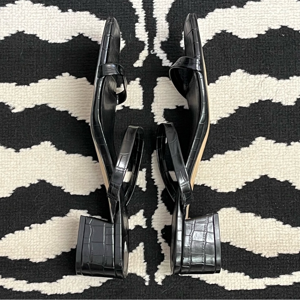 Marc Fisher Black Caylon Croc Embossed Block Heel Strappy Slide Sandal Size 8.5 - Picture 7 of 9